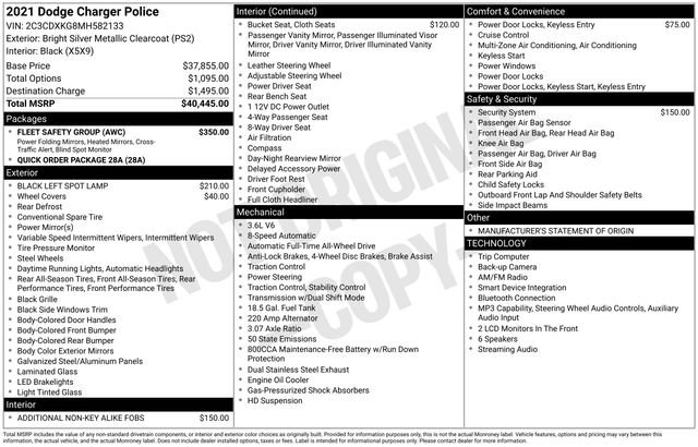 Used 2021 Dodge Charger Police w/ Fleet Safety Group AWD/4WD image 7