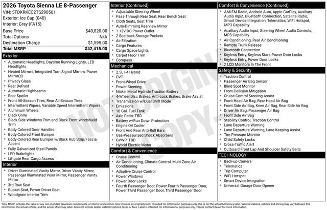 Used 2026 Toyota Sienna LE FWD image 30