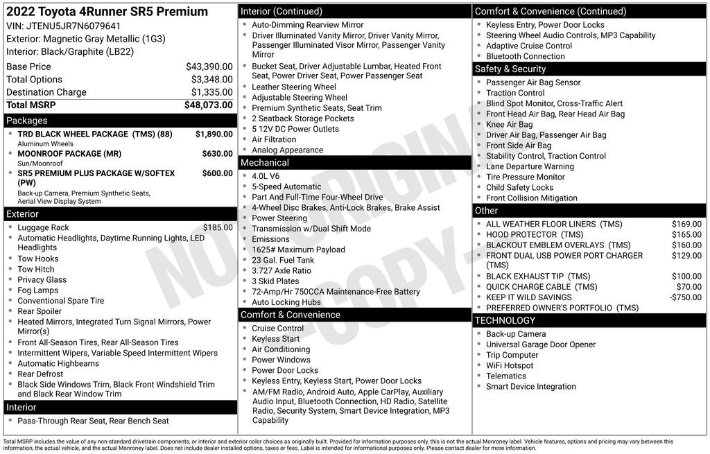 Used 2022 Toyota 4Runner SR5 Premium w/ TRD Black Wheel Package (TMS) AWD/4WD image 5