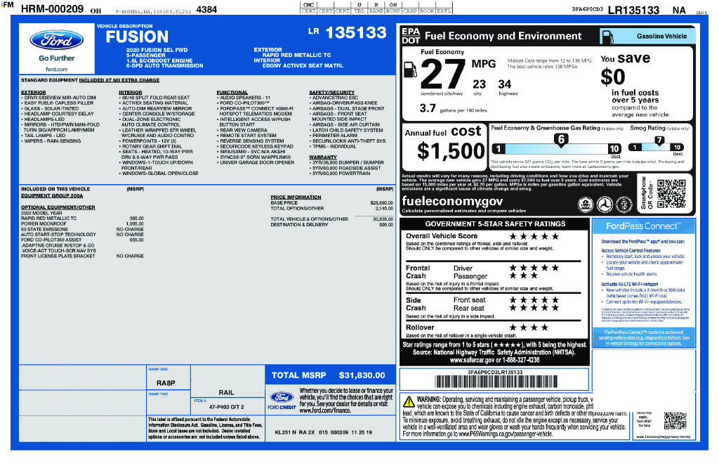 Certified 2020 Ford Fusion SEL FWD image 37