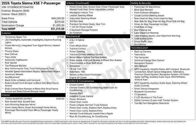 New 2026 Toyota Sienna XSE FWD image 6