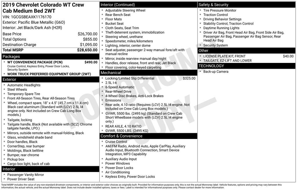Used 2019 Chevrolet Colorado W/T w/ WT Convenience Package RWD image 2