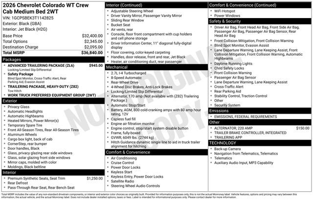 Certified 2026 Chevrolet Colorado W/T w/ Advanced Trailering Package image 38