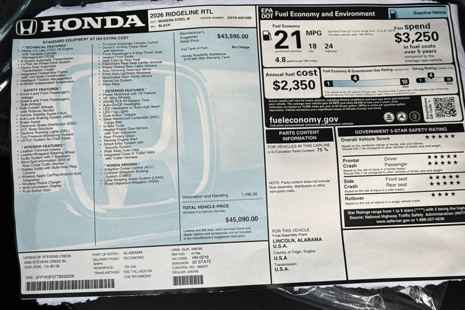 New 2026 Honda Ridgeline RTL image 32