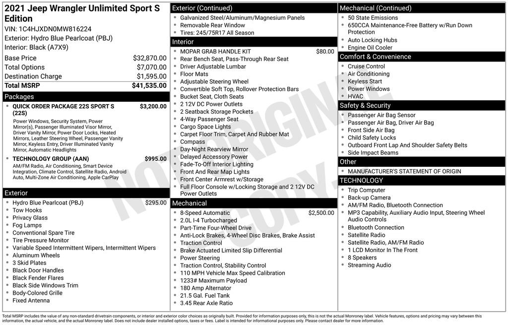 Used 2021 Jeep Wrangler Unlimited Sport AWD/4WD image 36
