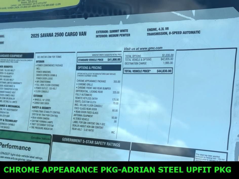 New 2025 GMC Savana 2500 w/ Chrome Appearance Package RWD image 15