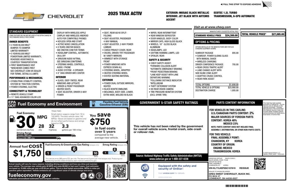 Used 2025 Chevrolet Trax ACTIV w/ Sunroof Package FWD image 4