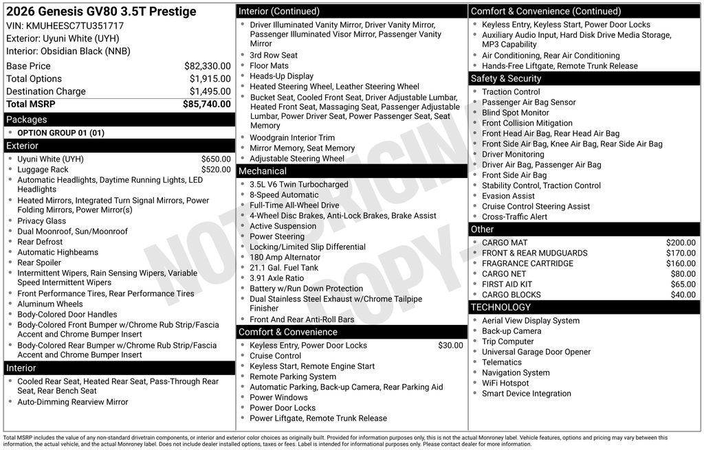 New 2026 Genesis GV80 3.5T Prestige AWD/4WD image 4