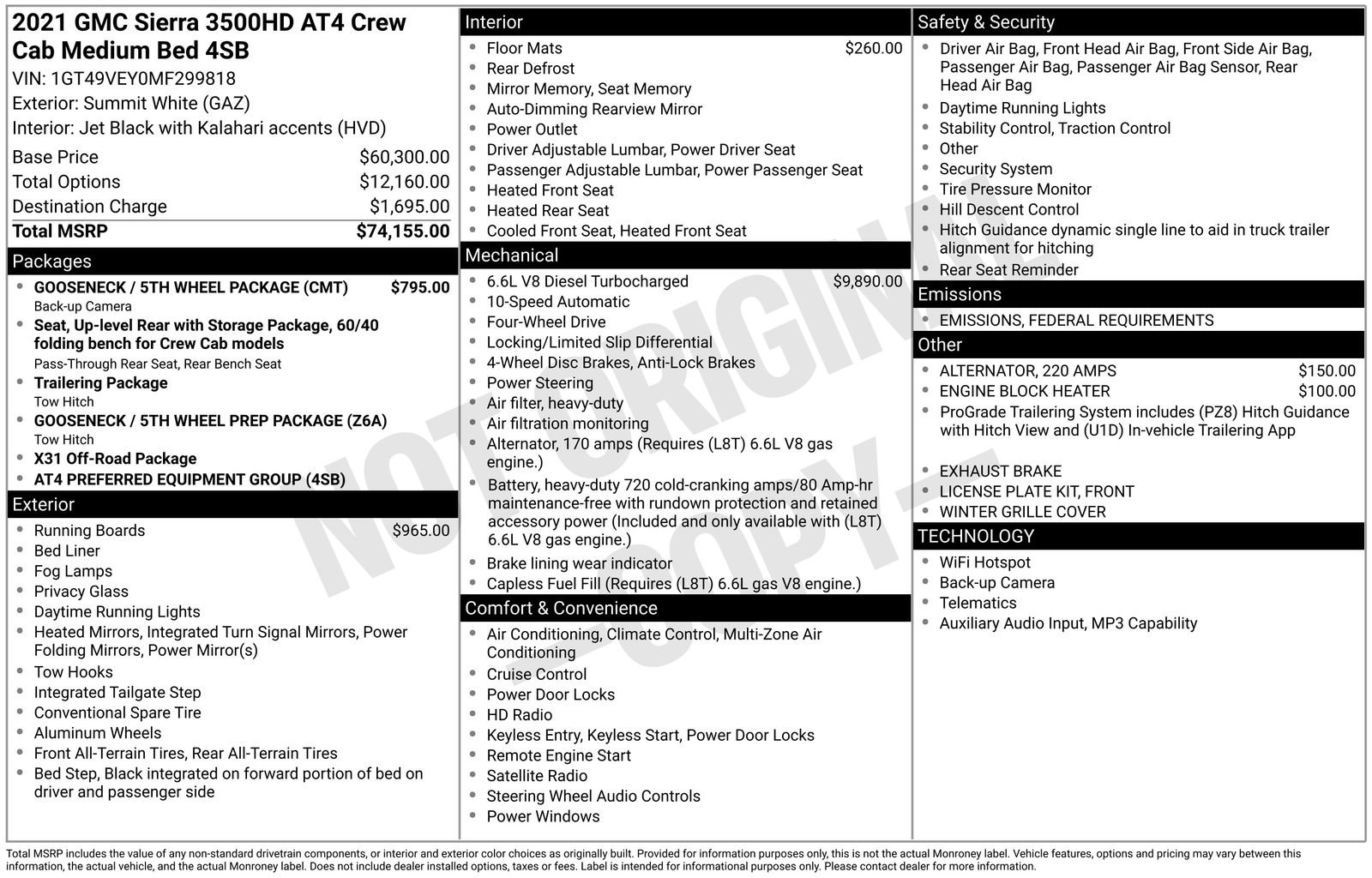 Certified 2021 GMC Sierra 3500 AT4 w/ Gooseneck/5TH Wheel Package image 37