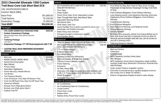 Certified 2023 Chevrolet Silverado 1500 Custom Trail Boss w/ LPO, Dark Essentials Package AWD/4WD image 6