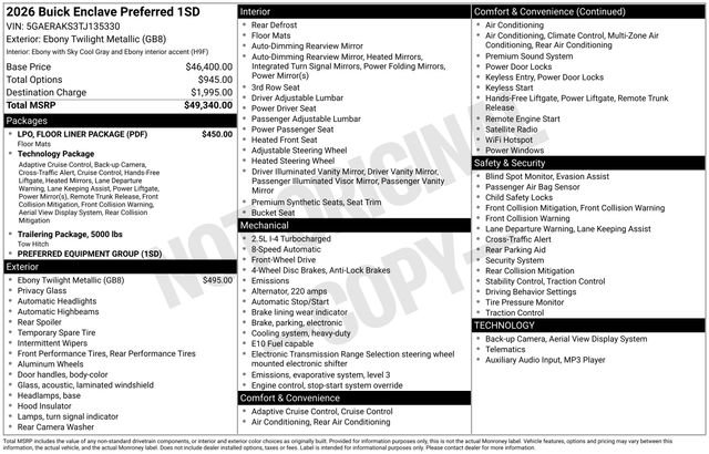 New 2026 Buick Enclave Preferred w/ LPO, Floor Liner Package FWD image 3