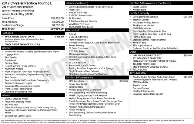 Used 2017 Chrysler Pacifica Touring-L w/ Tire & Wheel Group FWD image 3