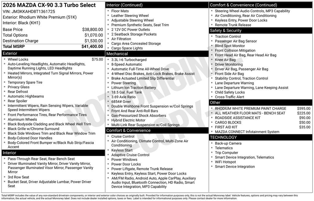 New 2026 MAZDA CX-90 3.3 Turbo w/ Select Package image 36