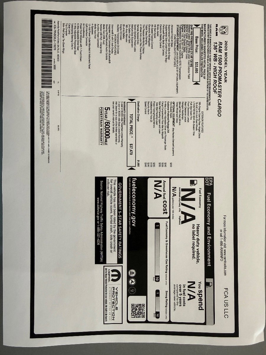 Used 2020 RAM ProMaster 1500 image 31