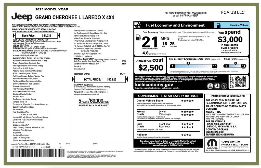 Certified 2025 Jeep Grand Cherokee L Laredo AWD/4WD image 2