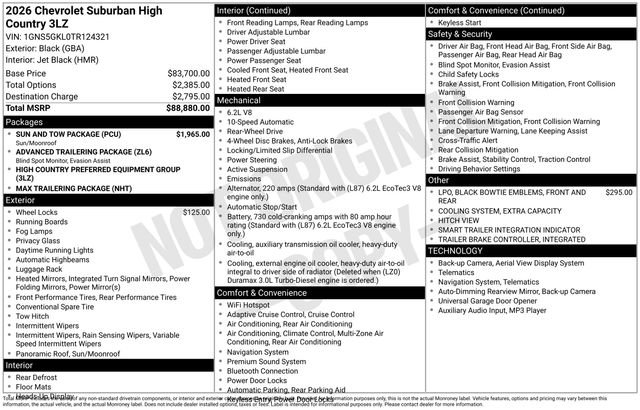 New 2026 Chevrolet Suburban High Country w/ Sun And Tow Package RWD image 4