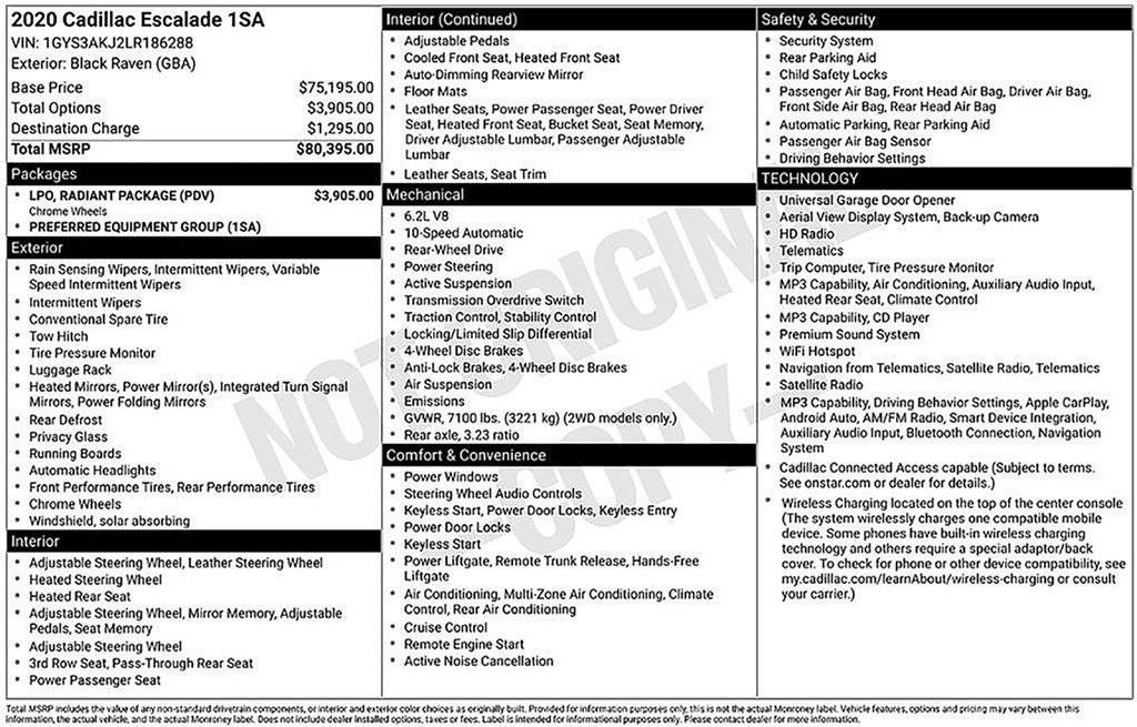 Used 2020 Cadillac Escalade 2WD w/ LPO, Radiant Package image 34