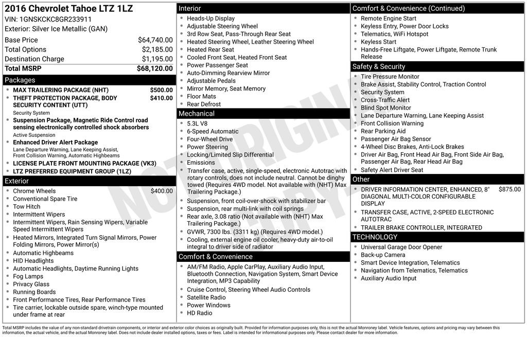 Used 2016 Chevrolet Tahoe LTZ w/ Max Trailering Package AWD/4WD image 46