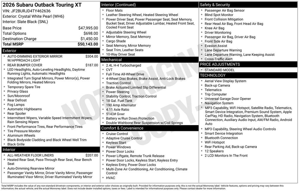 New 2026 Subaru Outback Touring XT AWD/4WD image 27