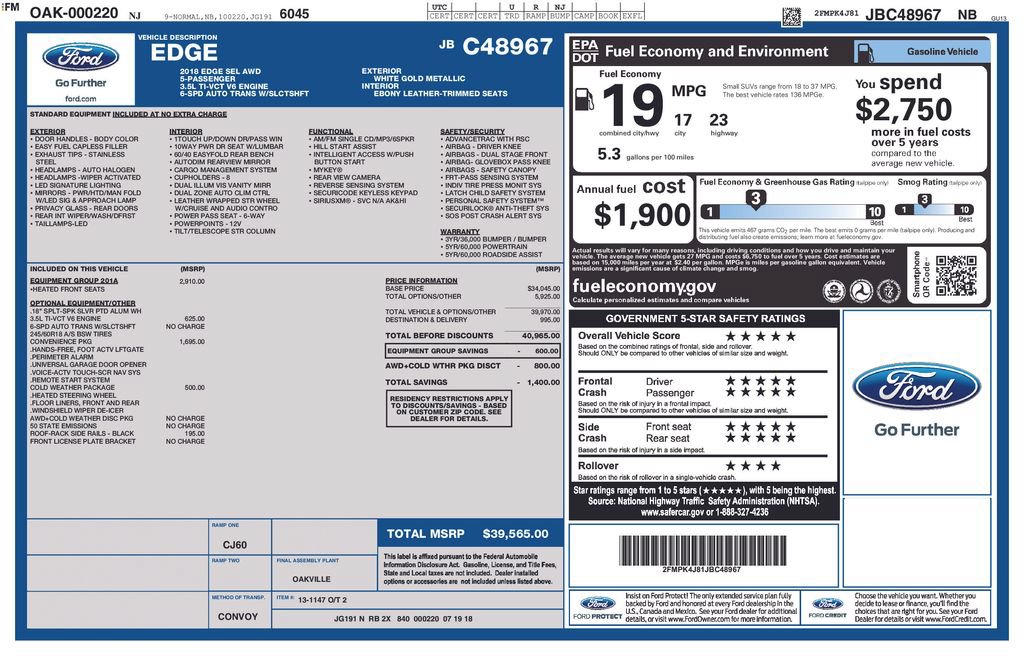 Certified 2018 Ford Edge SEL w/ Equipment Group 201A AWD/4WD image 15