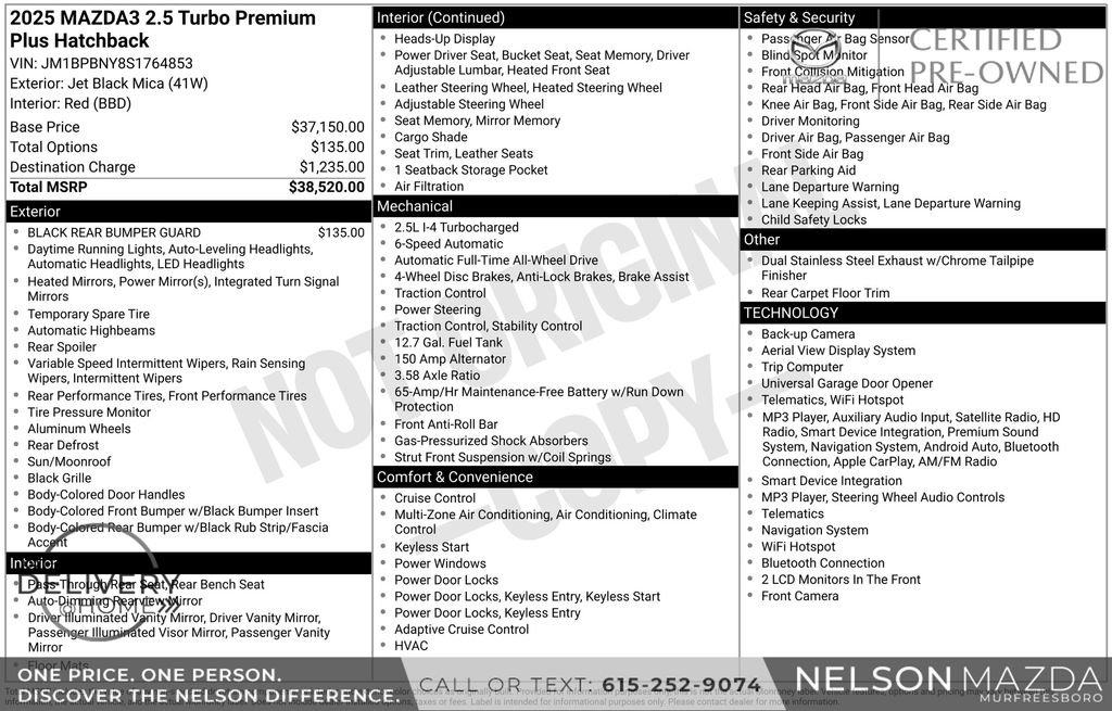 Certified 2025 MAZDA MAZDA3 Hatchback w/Premium Plus Pkg AWD/4WD image 2
