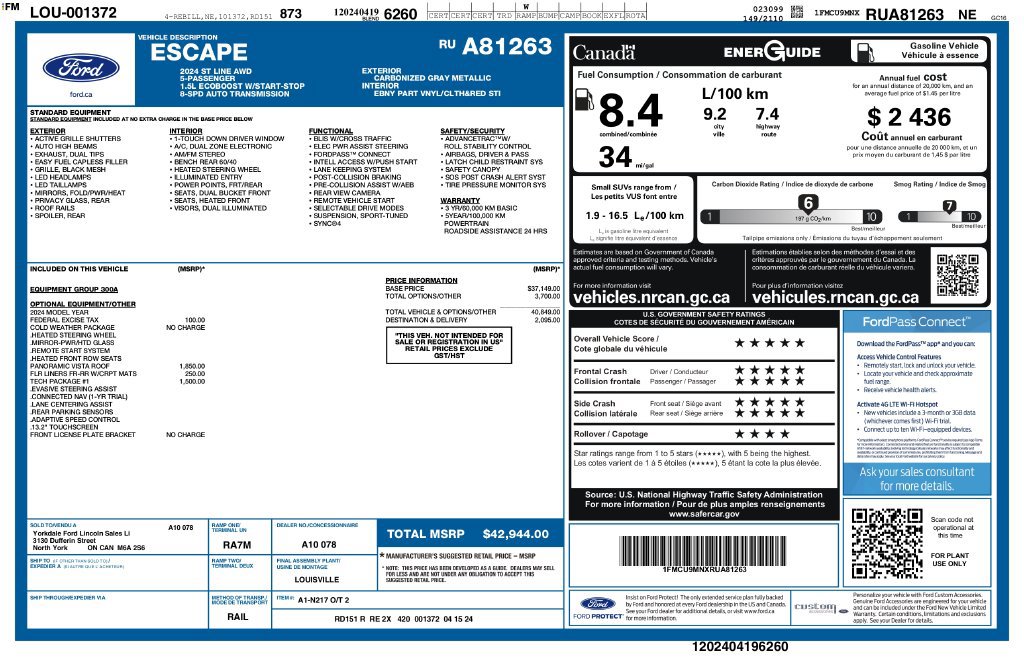 Used 2024 Ford Escape ST-Line w/ Tech Pack #1 AWD/4WD image 2