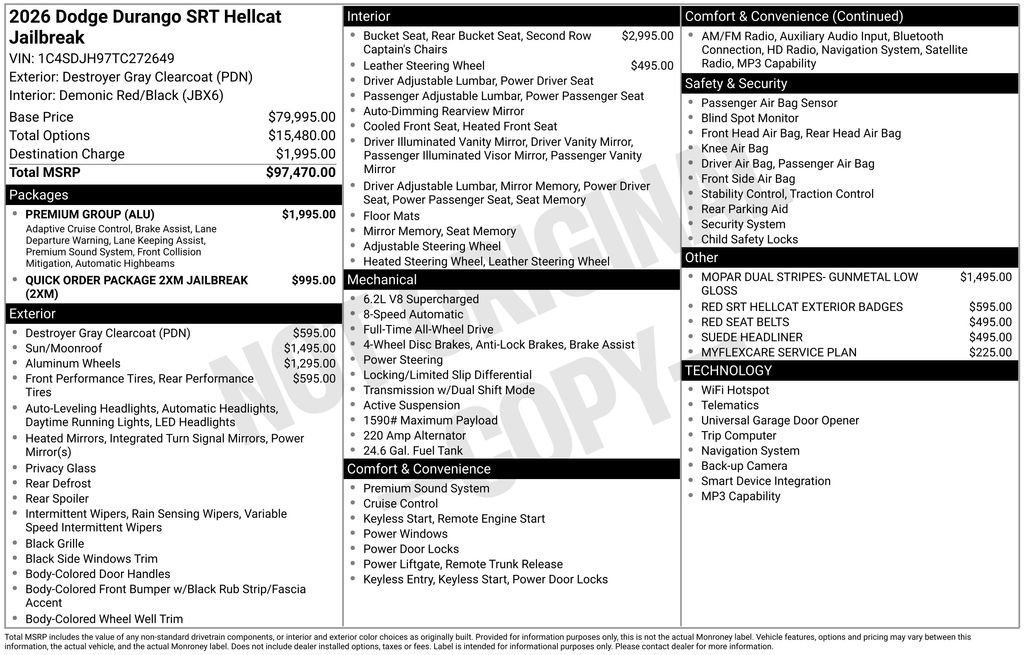 New 2026 Dodge Durango SRT Hellcat w/ Premium Group AWD/4WD image 6