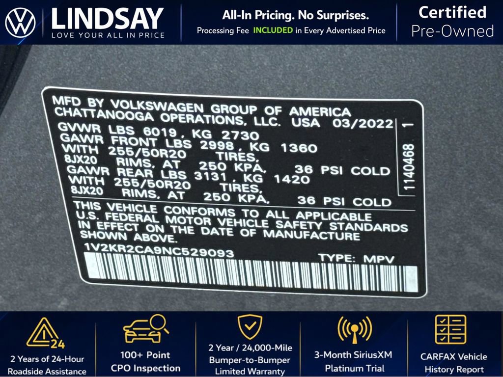 Certified 2022 Volkswagen Atlas SE w/ Panoramic Sunroof Package image 30