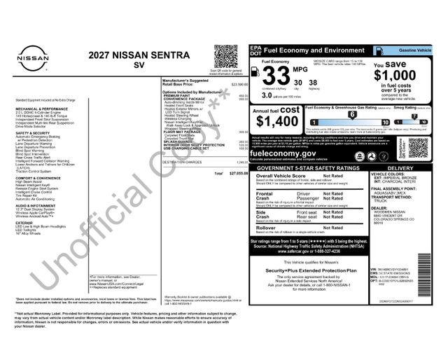 New 2027 Nissan Sentra SV w/ SV Convenience Package FWD image 2
