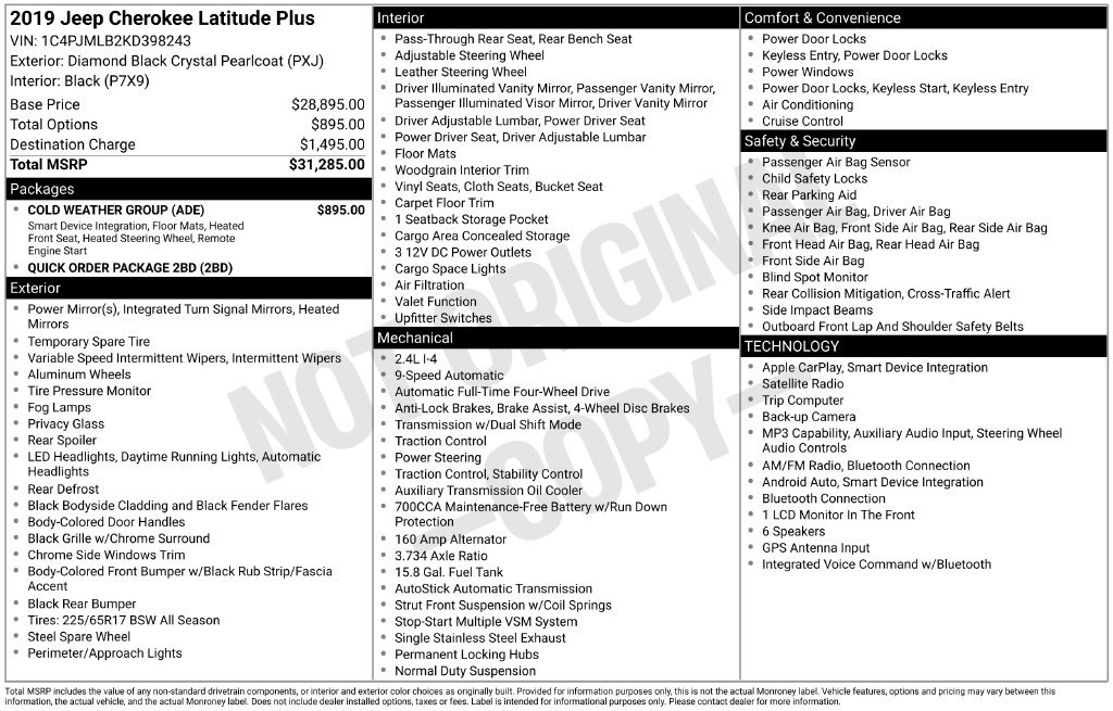 Used 2019 Jeep Cherokee Latitude Plus w/ Cold Weather Group AWD/4WD image 30