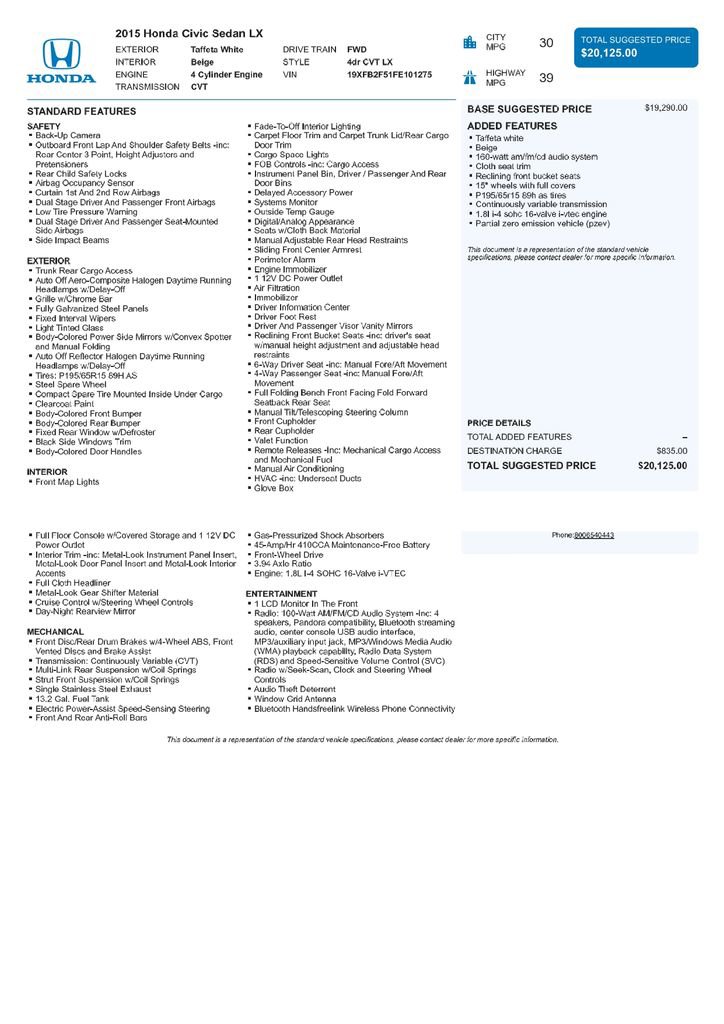 Used 2015 Honda Civic LX image 3