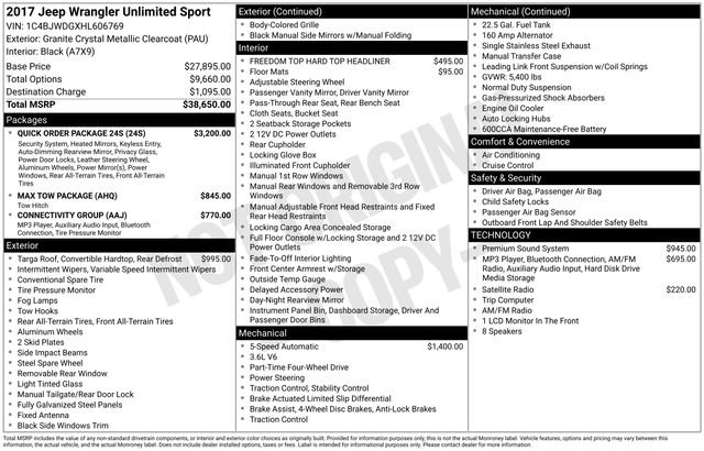 Used 2017 Jeep Wrangler Unlimited Sport w/ Quick Order Package 24S image 25