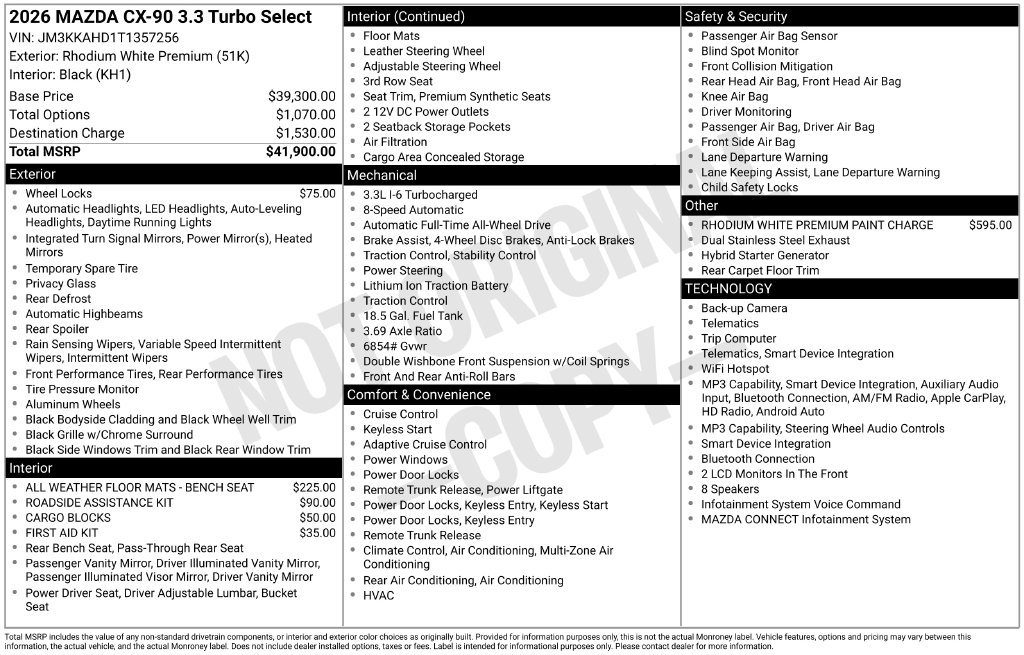Certified 2026 MAZDA CX-90 3.3 Turbo w/ Select Package AWD/4WD image 30