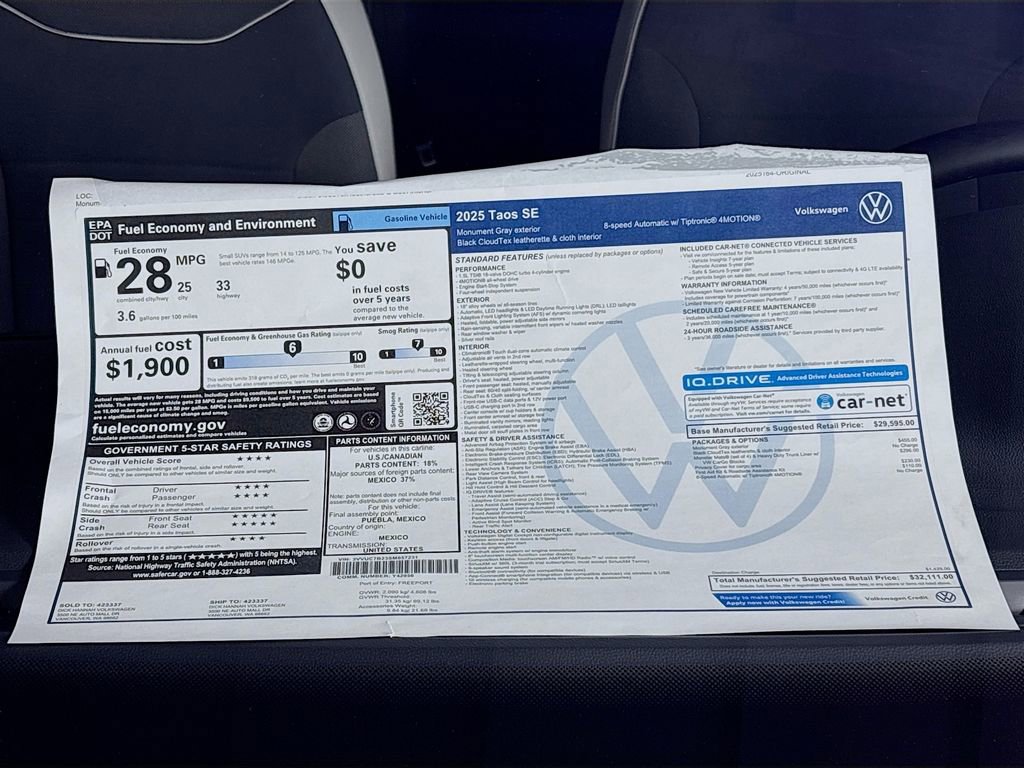 New 2025 Volkswagen Taos SE image 23