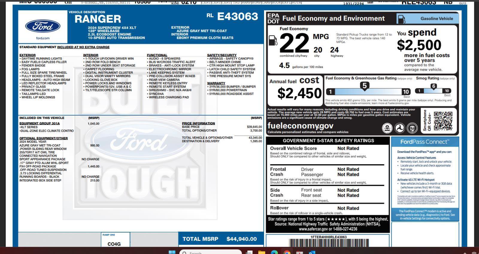 Used 2024 Ford Ranger XLT w/ FX4 Off-Road Package image 3