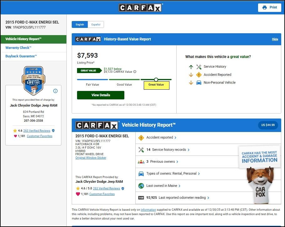 Used 2015 Ford C-MAX Energi SEL w/ Equipment Group 301A image 8