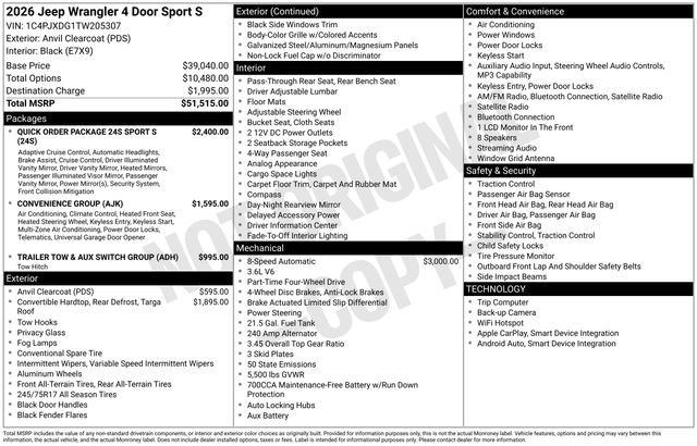 New 2026 Jeep Wrangler Unlimited Sport AWD/4WD image 37