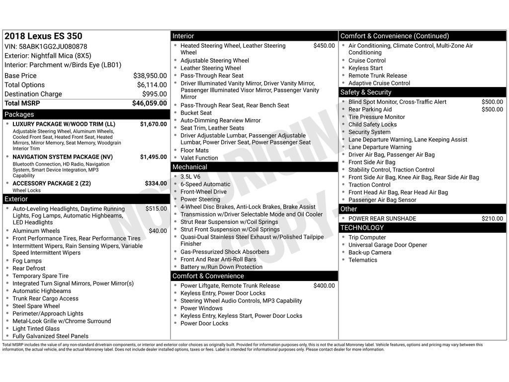 Used 2018 Lexus ES 350 w/ Luxury Package w/Wood Trim image 7