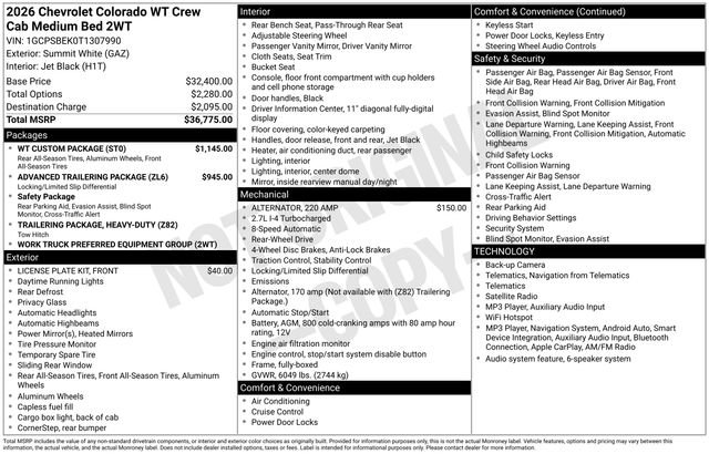 New 2026 Chevrolet Colorado W/T w/ WT Custom Package RWD image 5