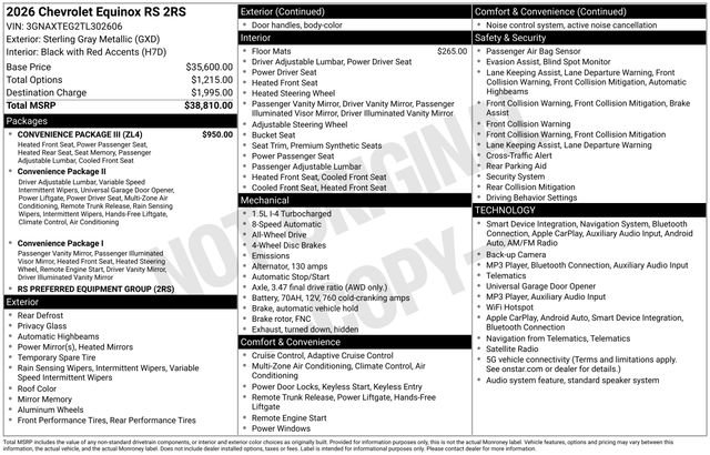 Used 2026 Chevrolet Equinox RS w/ Convenience Package III AWD/4WD image 5