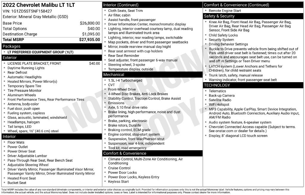 Used 2022 Chevrolet Malibu LT FWD image 8