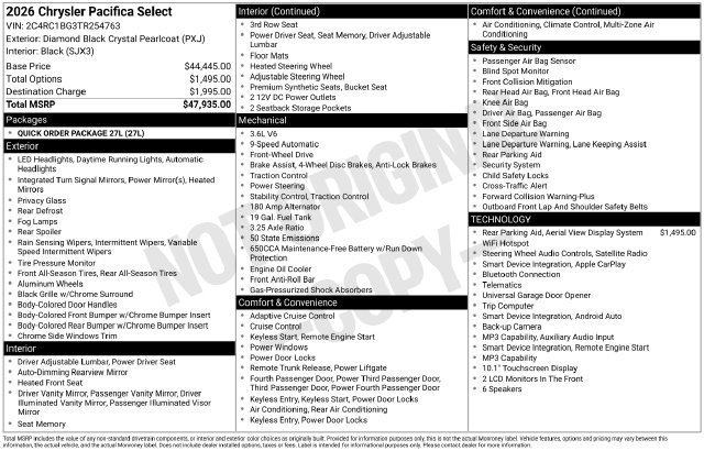 New 2026 Chrysler Pacifica Select FWD image 34