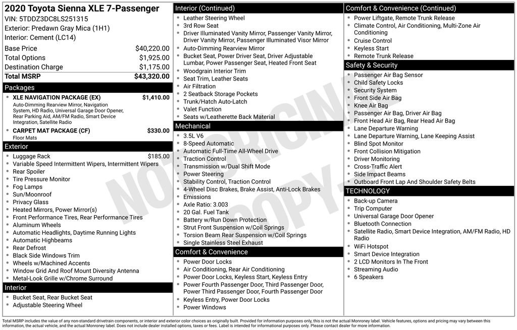 Used 2020 Toyota Sienna XLE w/ XLE Navigation Package AWD/4WD image 32