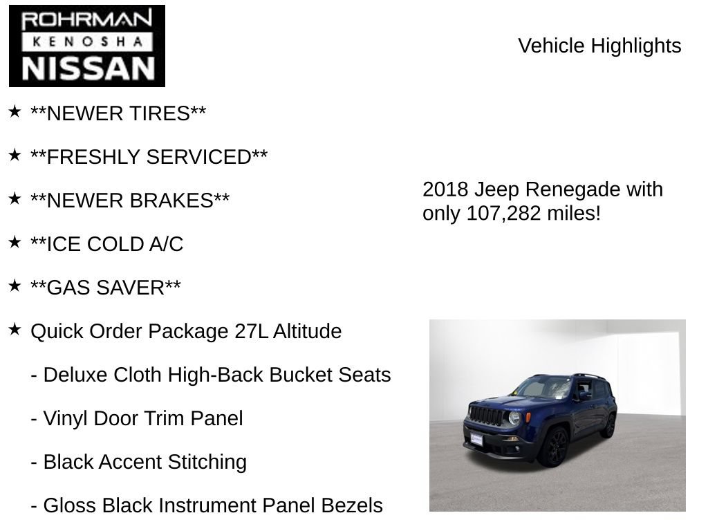 Used 2018 Jeep Renegade Altitude w/ Cold Weather Group FWD image 8