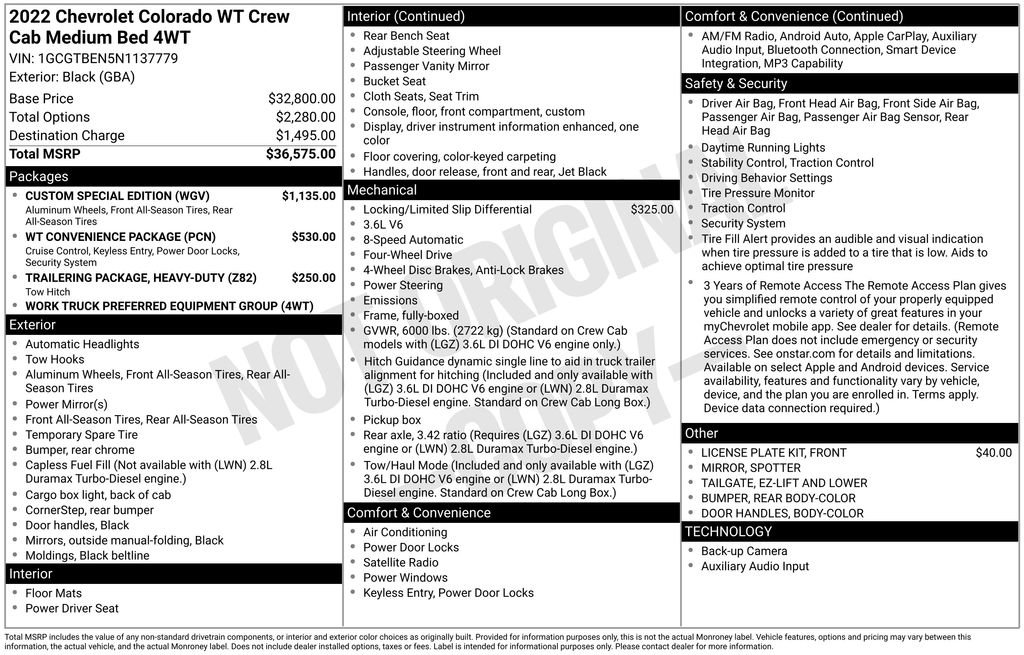 Used 2022 Chevrolet Colorado W/T w/ Custom Special Edition AWD/4WD image 6