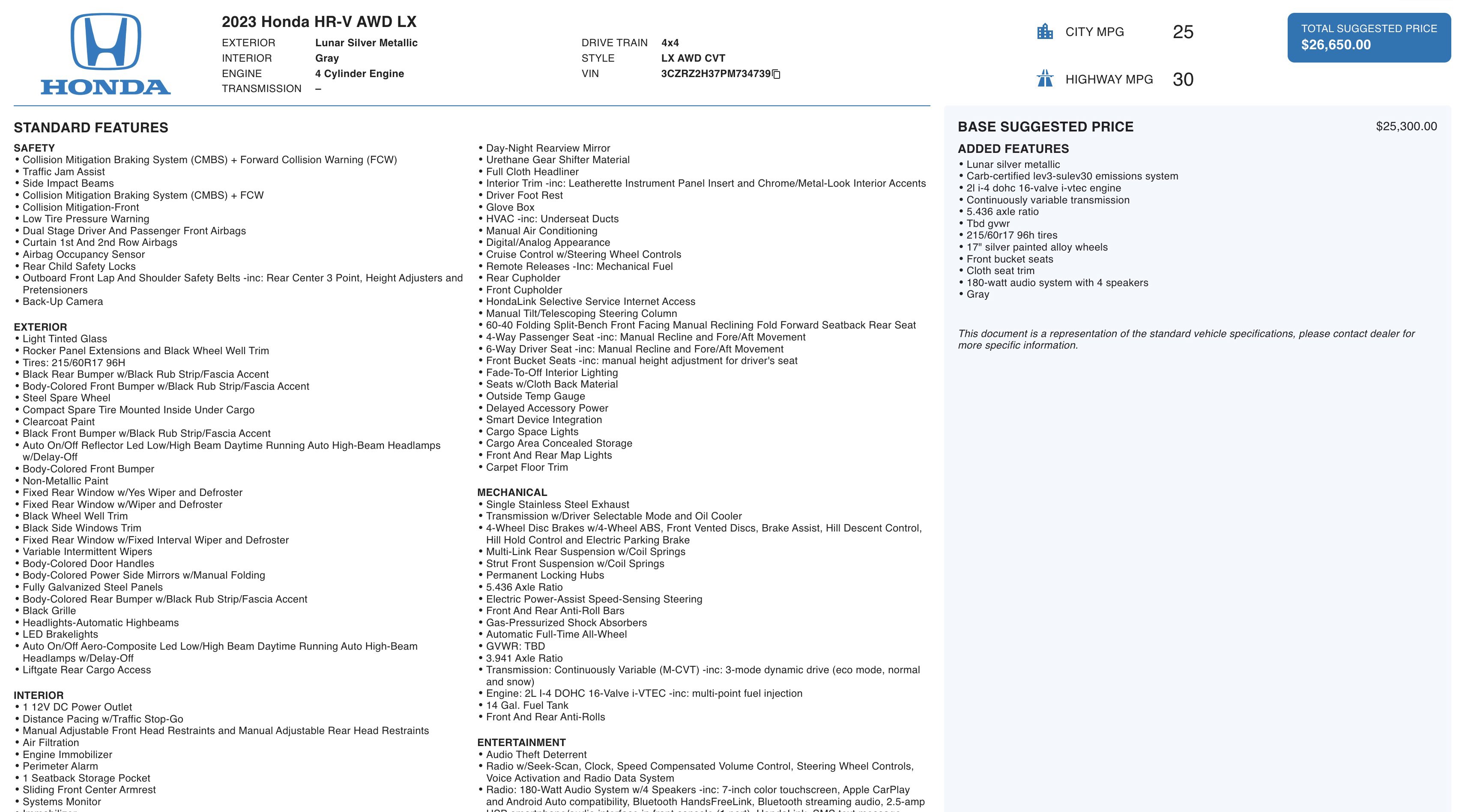 Used 2023 Honda HR-V LX image 3