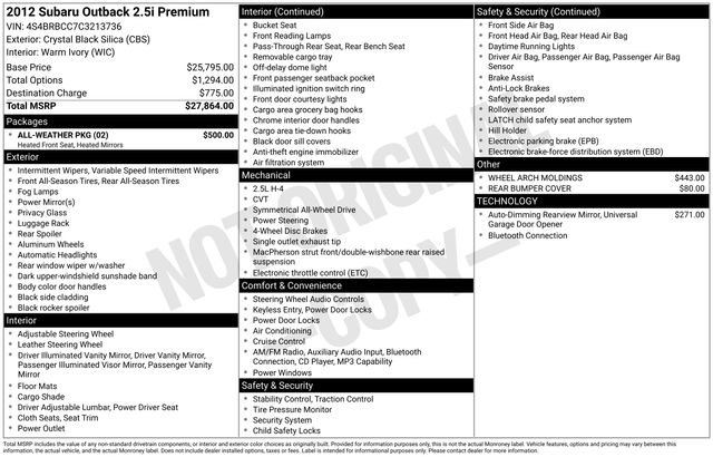 Used 2012 Subaru Outback 2.5i Premium w/ All-Weather Pkg image 12