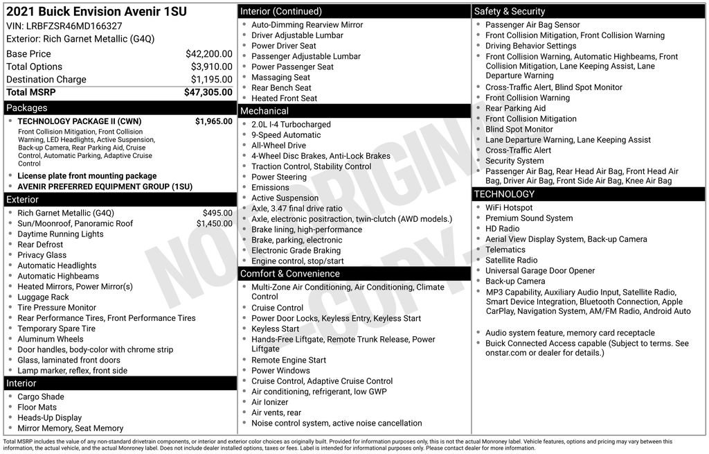 Certified 2021 Buick Envision Avenir w/ Technology Package II AWD/4WD image 39