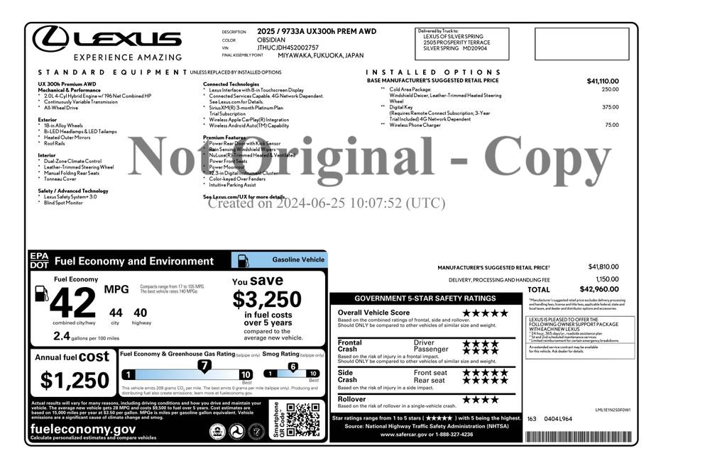Used 2025 Lexus UX 300h AWD w/ Cold Area Package image 2