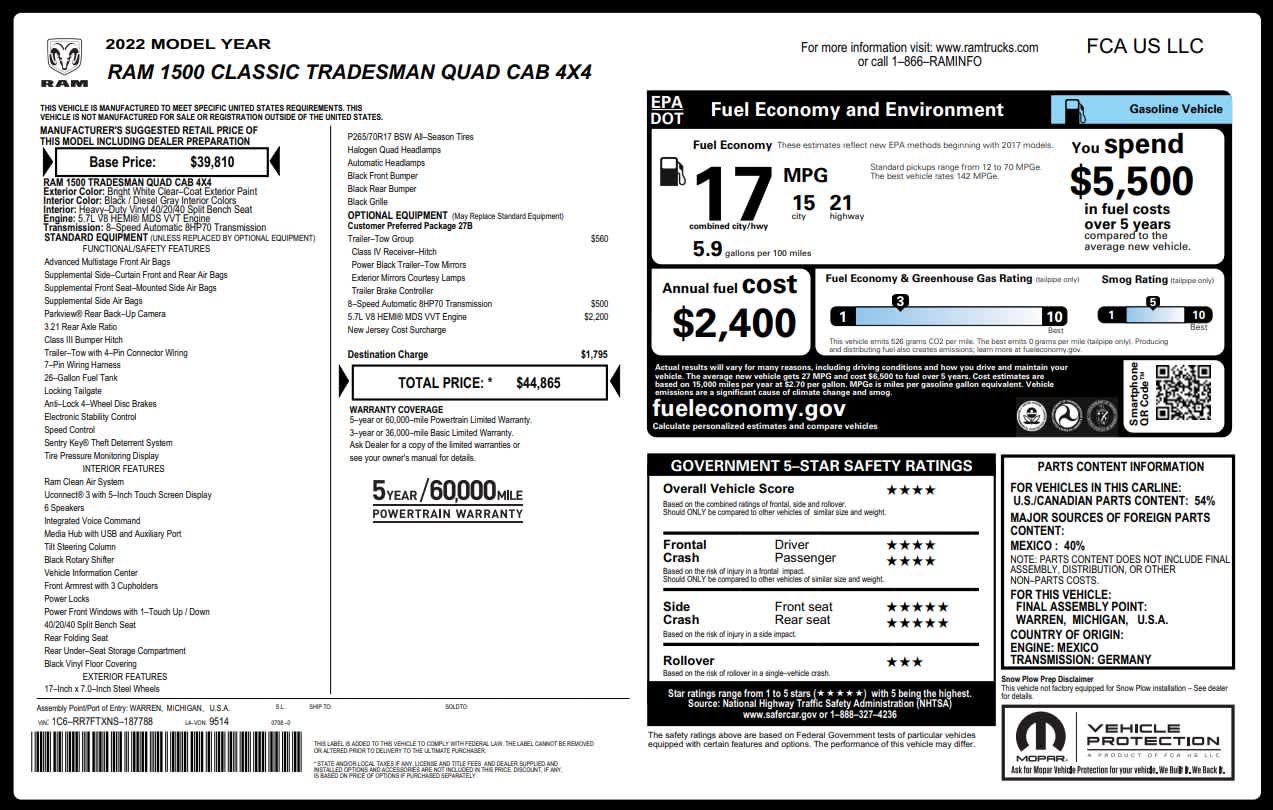 Used 2022 RAM 1500 Classic Tradesman AWD/4WD image 3